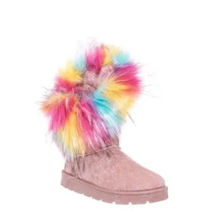 Bamboo Frozen-01 Women Mid Calf Boot Suede Faux Fur Tassel Outdoor Winter Snow Suede Flat Shoes