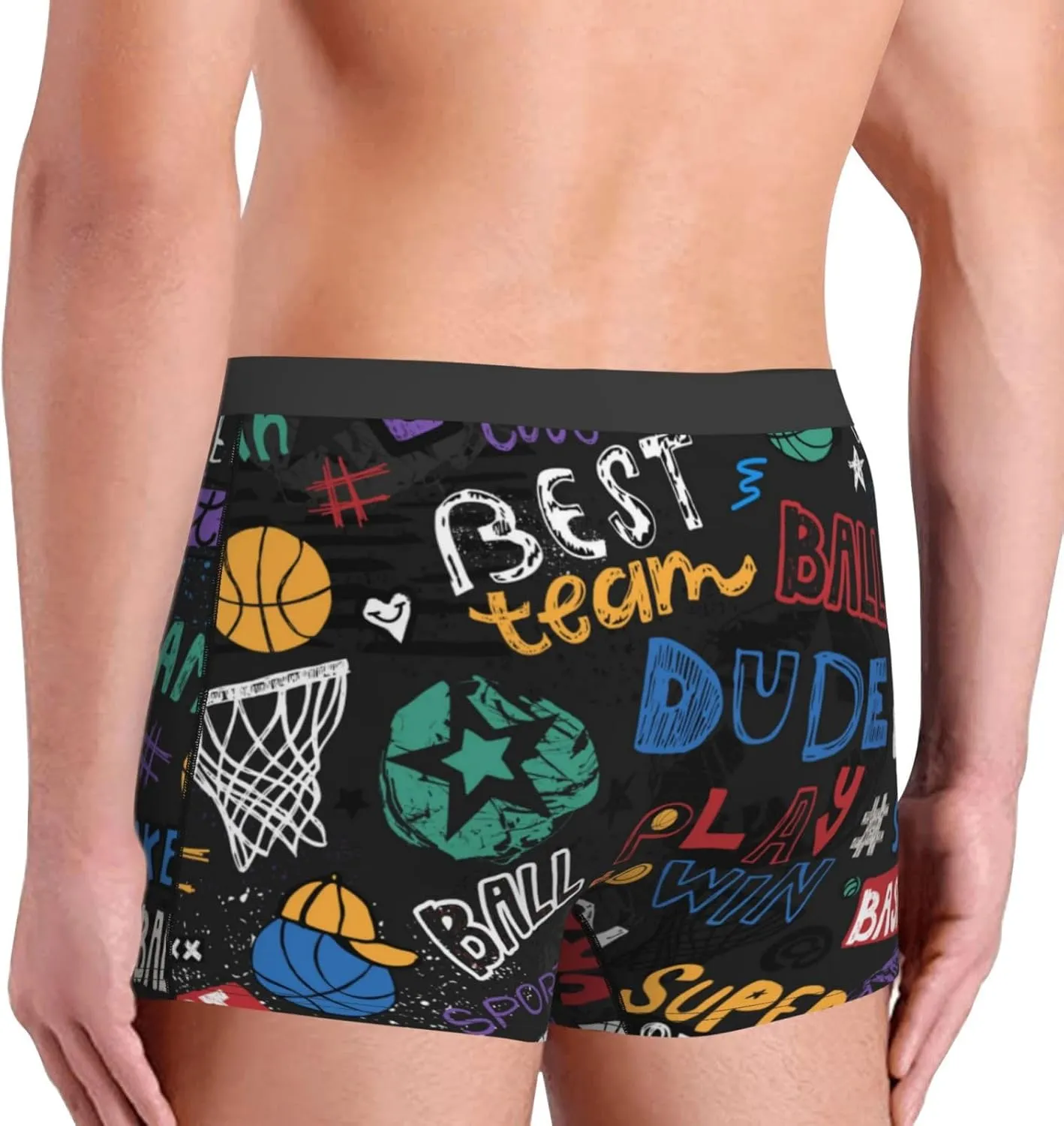 Basketball Print Boxer Briefs For Men Breathable Underwear-