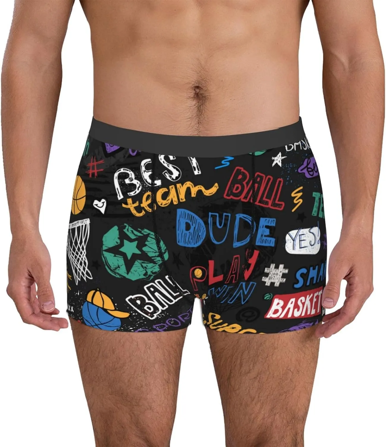 Basketball Print Boxer Briefs For Men Breathable Underwear-