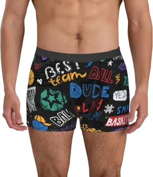 Basketball Print Boxer Briefs For Men Breathable Underwear-