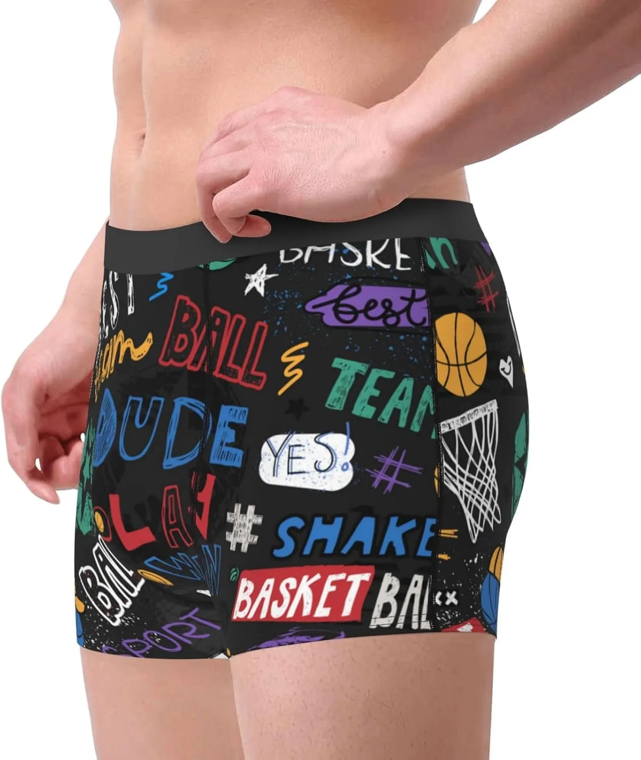 Basketball Print Boxer Briefs For Men Breathable Underwear-