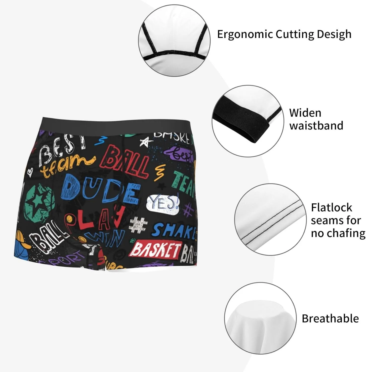 Basketball Print Boxer Briefs For Men Breathable Underwear-
