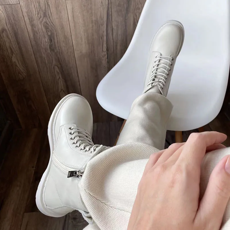 BeauToday Chunky Sole Ankle Boots for Women with Sewing