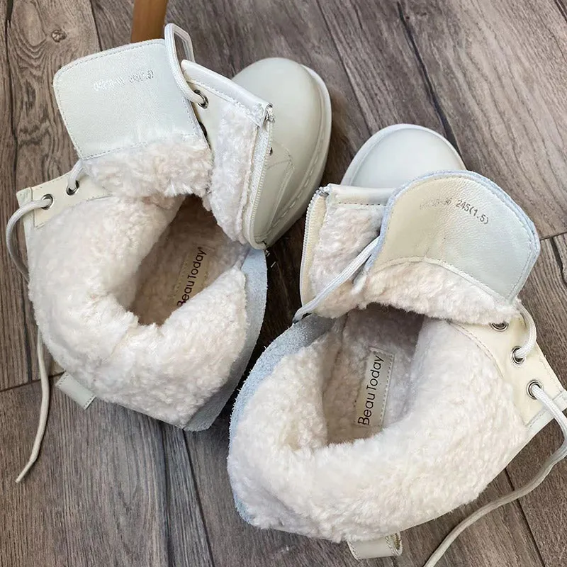 BeauToday Chunky Sole Ankle Boots for Women with Sewing