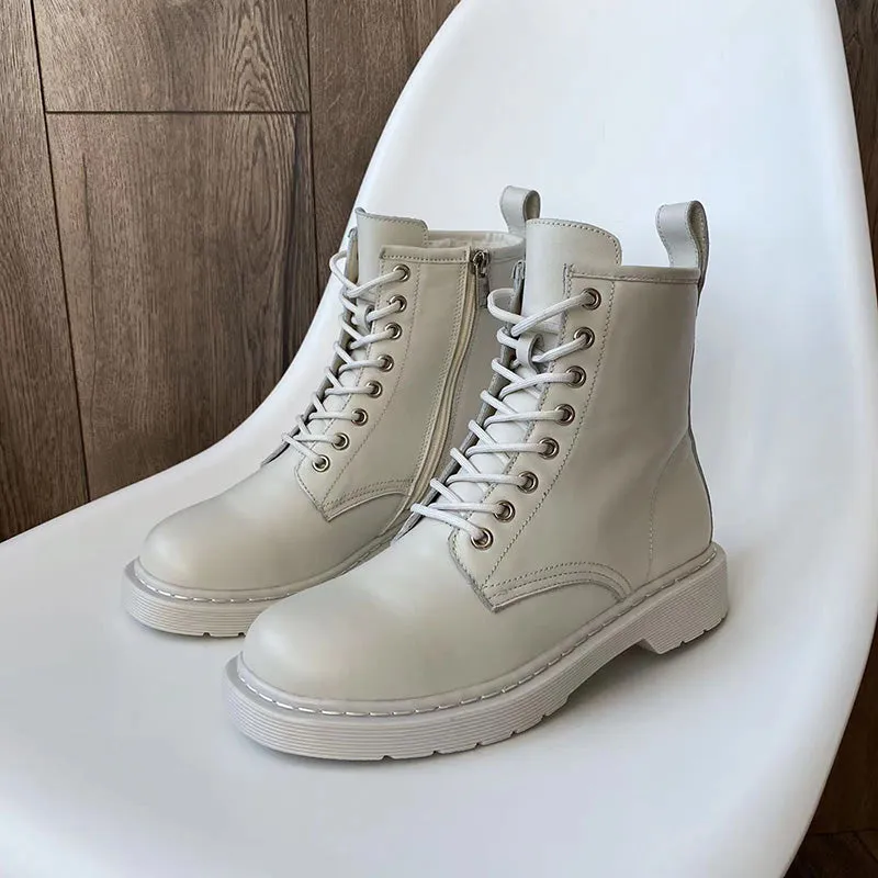 BeauToday Chunky Sole Ankle Boots for Women with Sewing