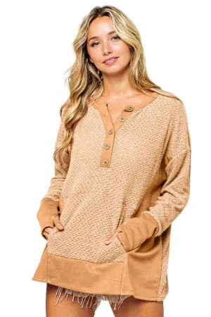 BiBi Thumb Opening Long Sleeve Top with Kangaroo Pocket