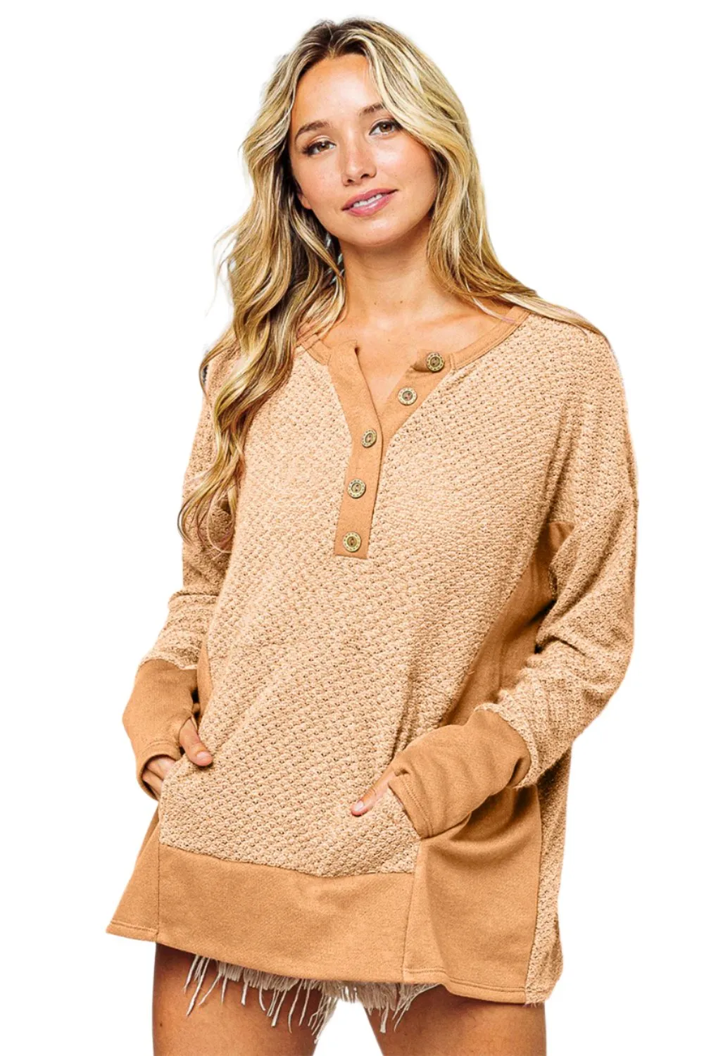 BiBi Thumb Opening Long Sleeve Top with Kangaroo Pocket