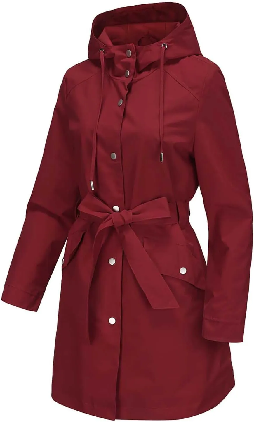 Bidobibo Women's Raincoats Waterproof Hooded Lightweight Winter Jacket with Belt Windbreaker Jacket Womens Plus Size 2024