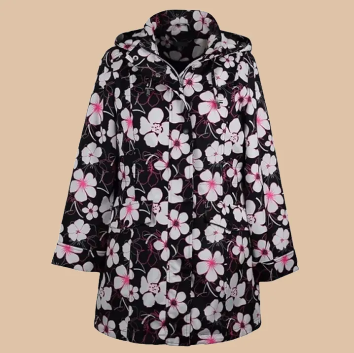 BLACK & PINK FLORAL WATER REPELLENT JACKET