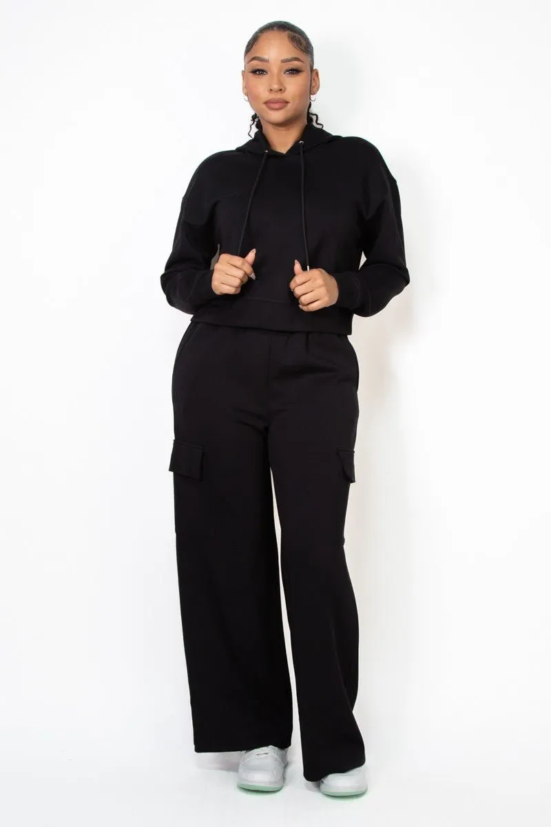 Black Elastic Straight-Leg Cargo Pants