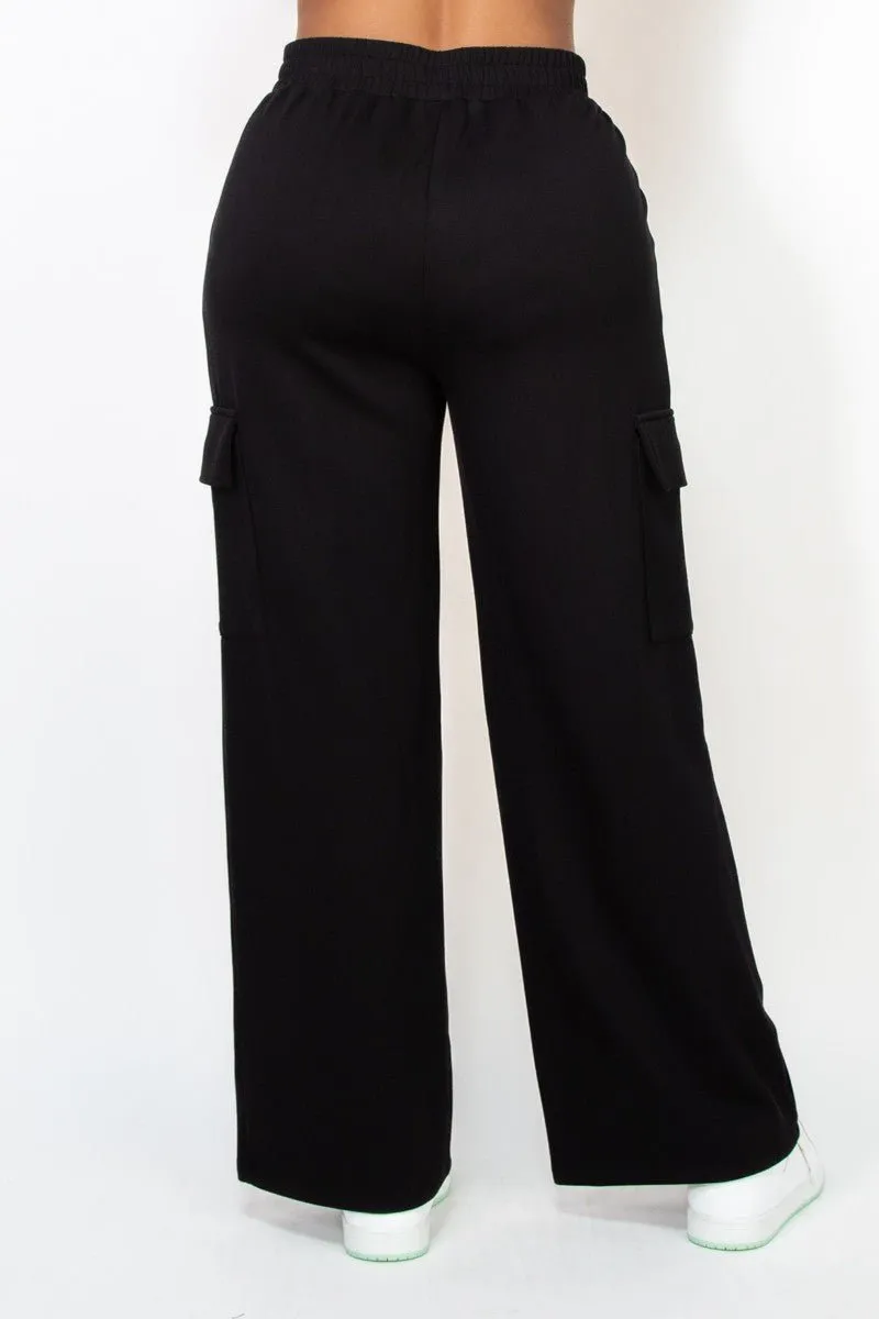 Black Elastic Straight-Leg Cargo Pants