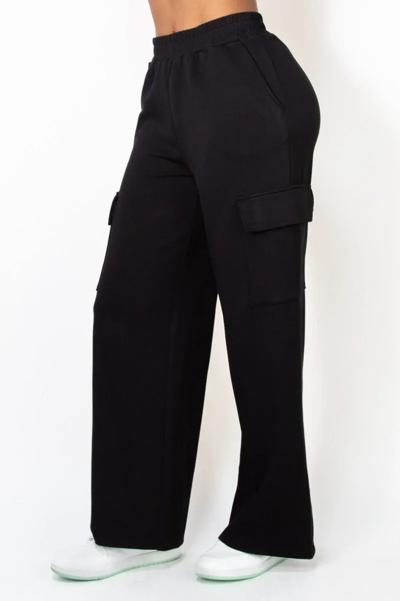 Black Elastic Straight-Leg Cargo Pants