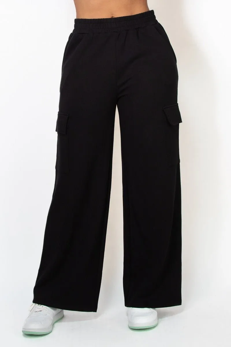 Black Elastic Straight-Leg Cargo Pants
