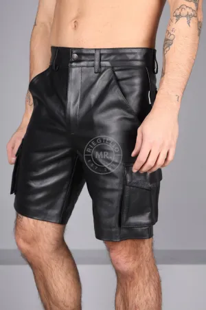 Black Leather Cargo Short