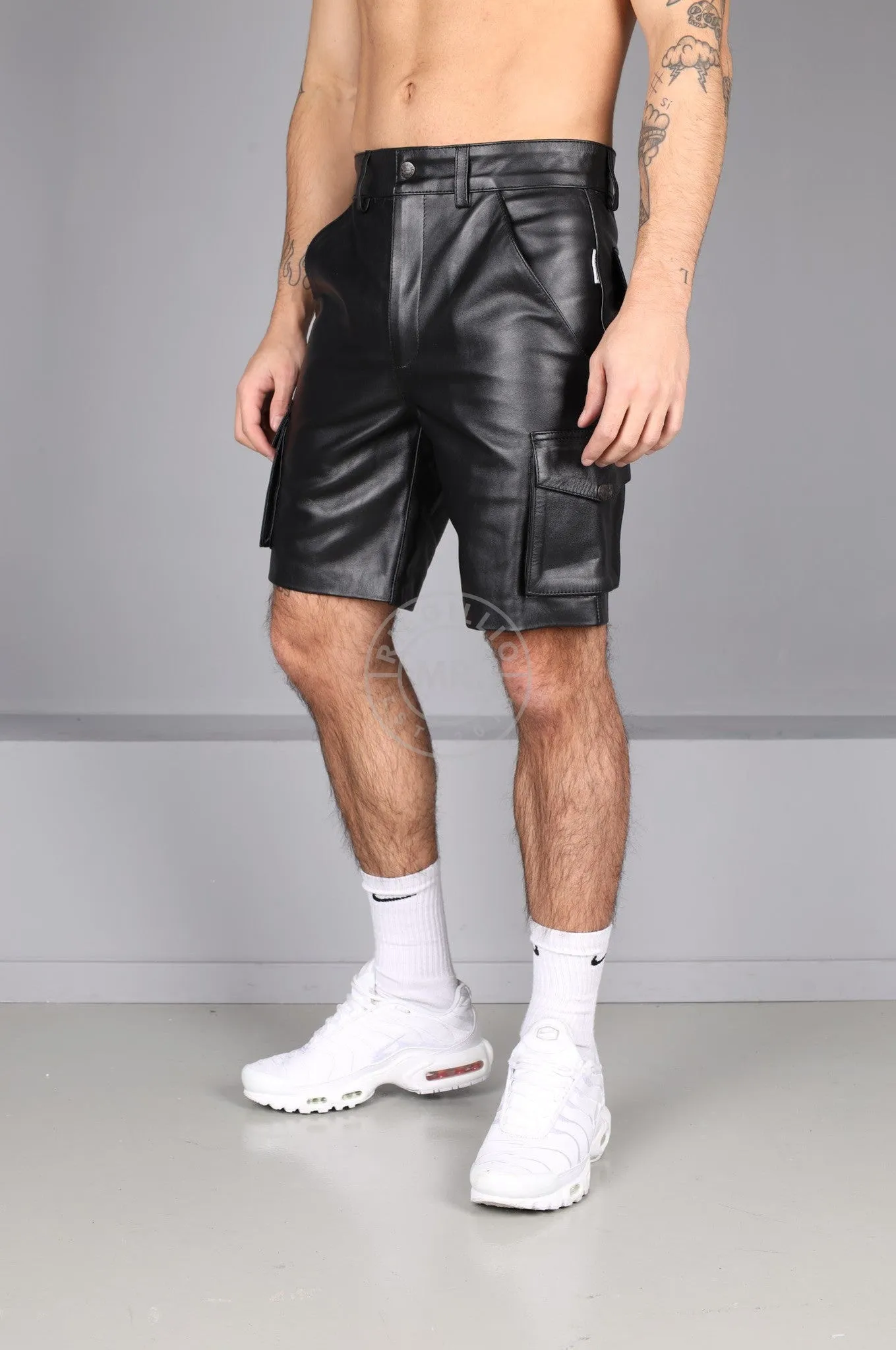 Black Leather Cargo Short