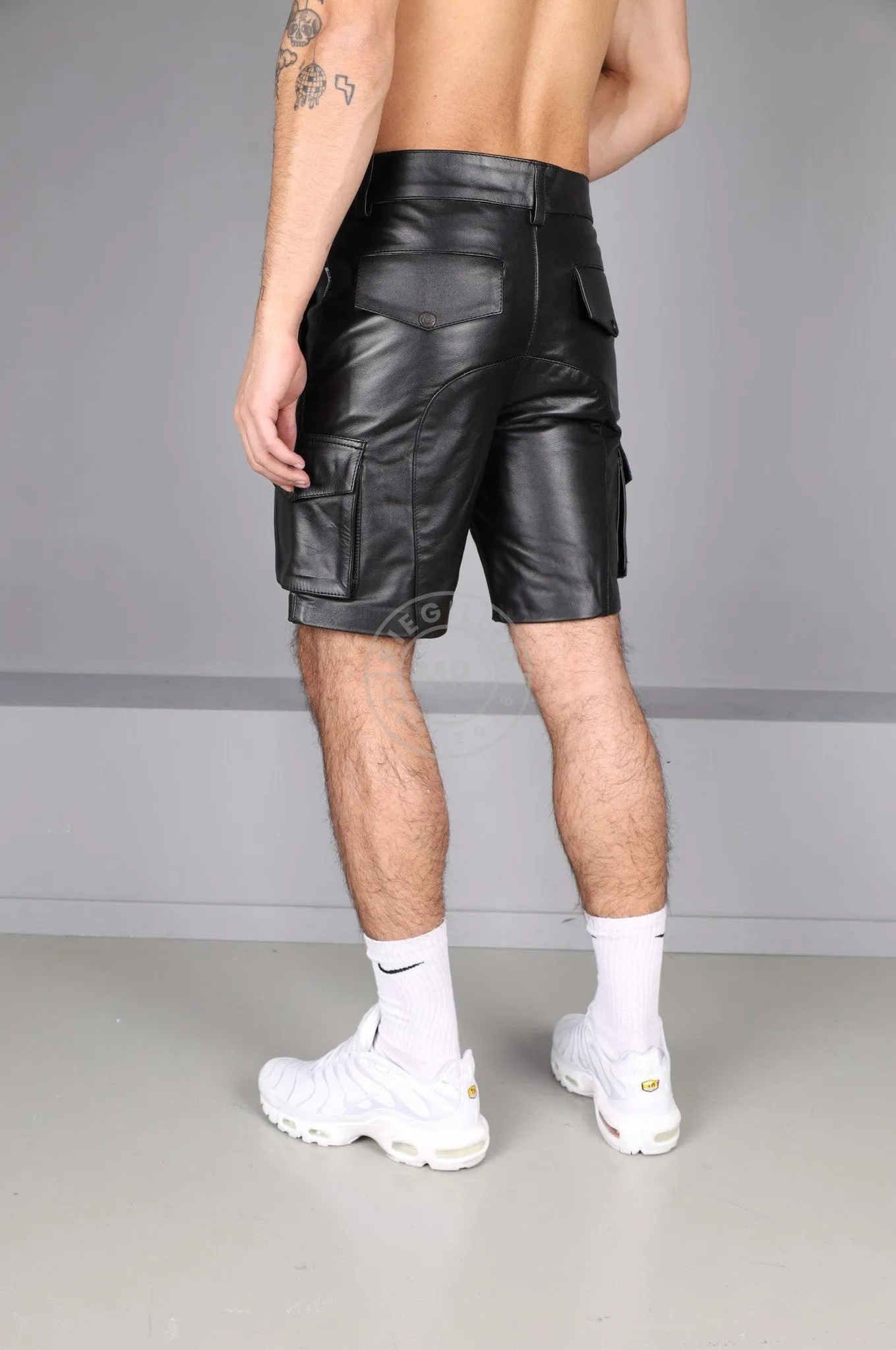 Black Leather Cargo Short