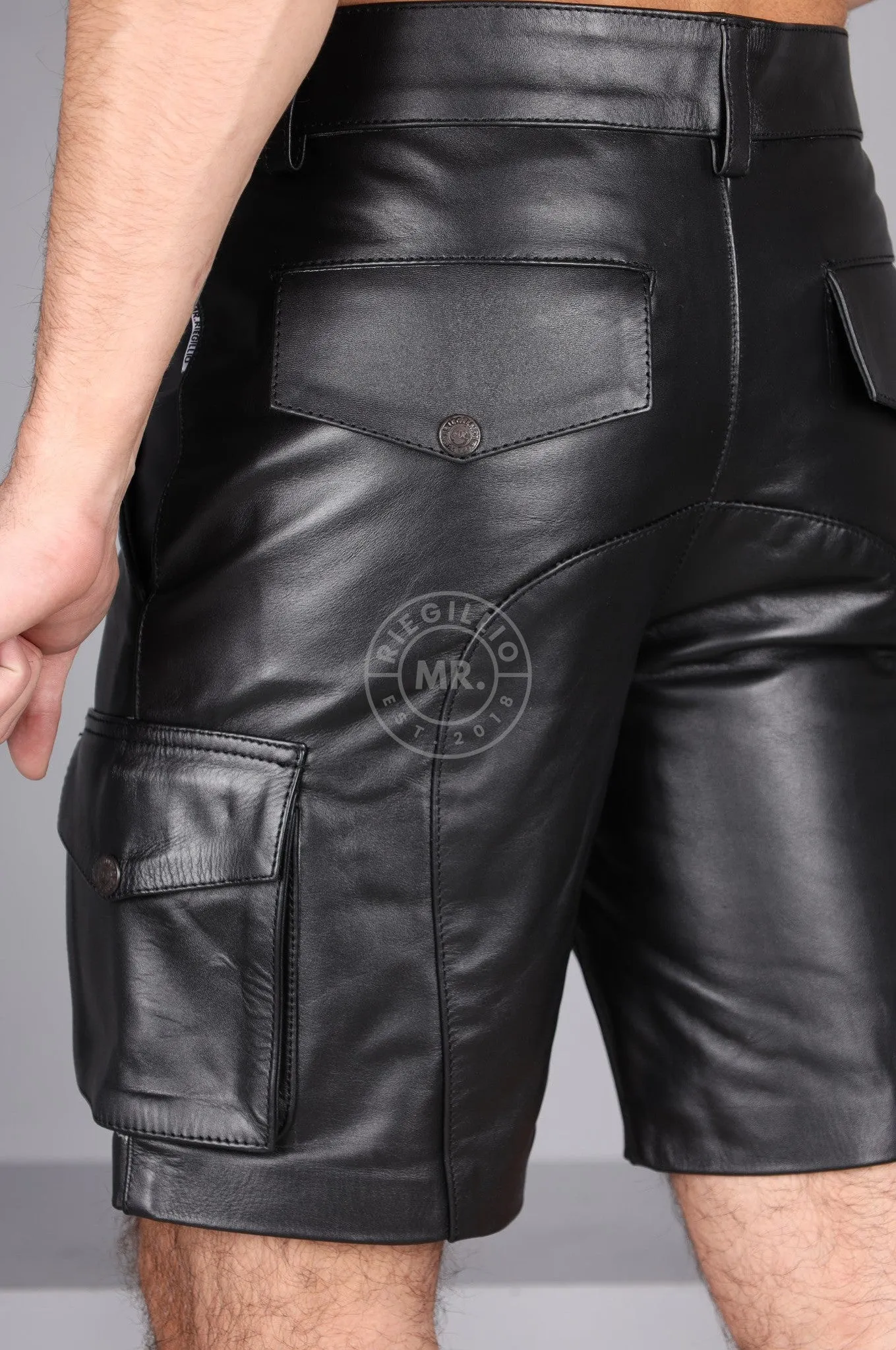 Black Leather Cargo Short