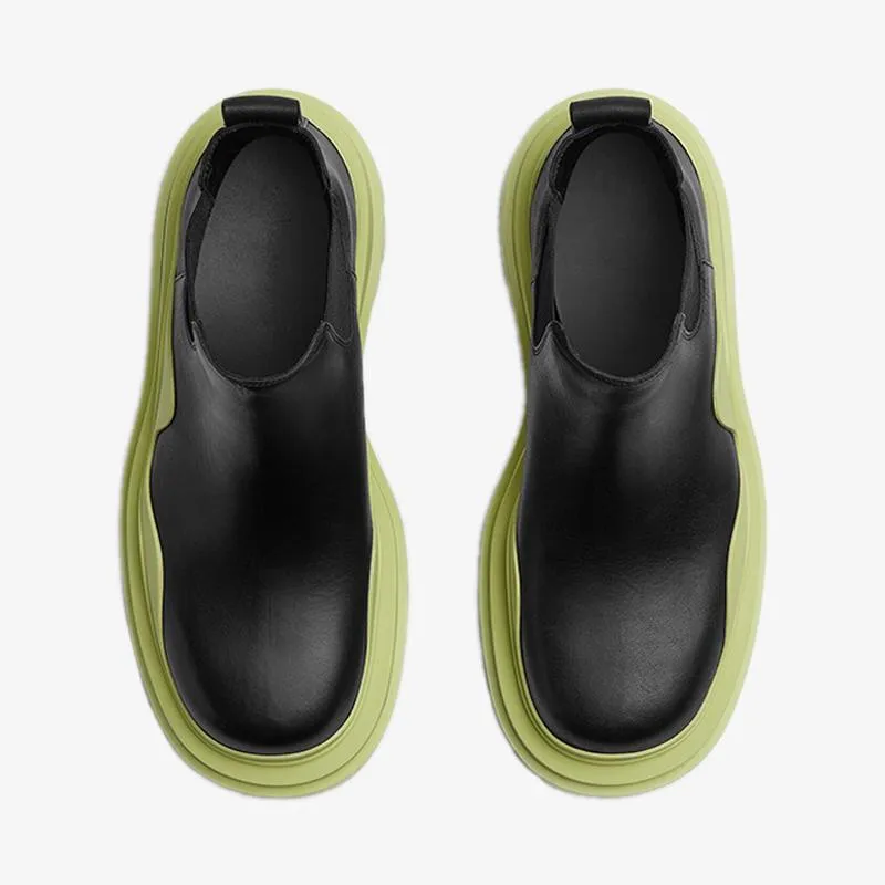 Black/Yellow Leather Chelsea Boots
