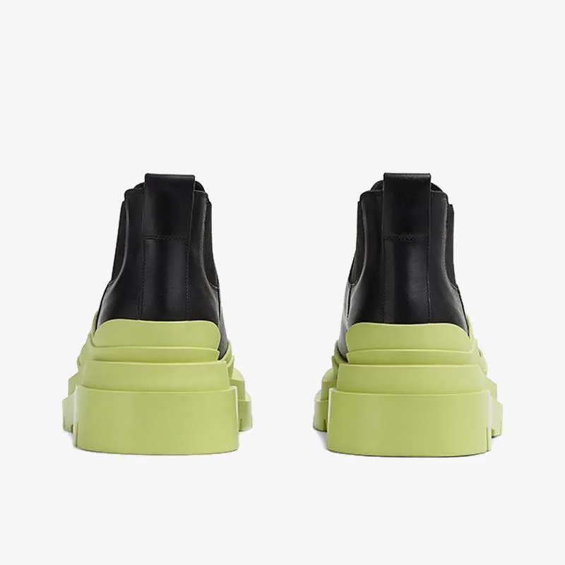 Black/Yellow Leather Chelsea Boots