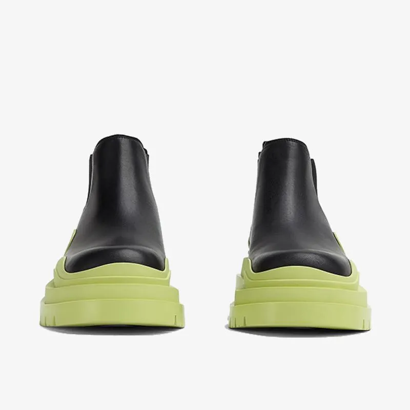 Black/Yellow Leather Chelsea Boots