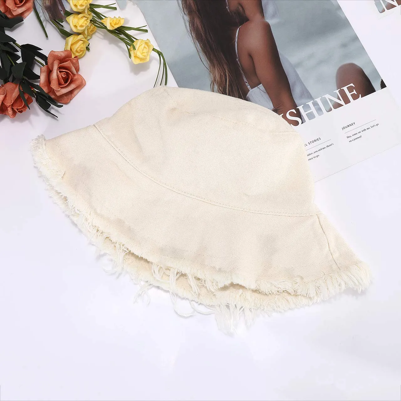 boderier Sun Hats for Women Summer Casual Wide Brim Cotton Bucket Hat Beach Vacation Travel Accessories Beige