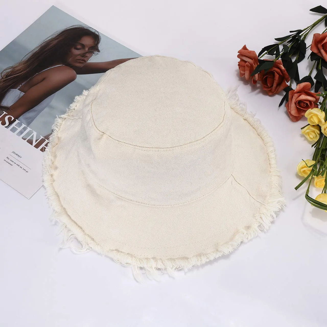 boderier Sun Hats for Women Summer Casual Wide Brim Cotton Bucket Hat Beach Vacation Travel Accessories Beige