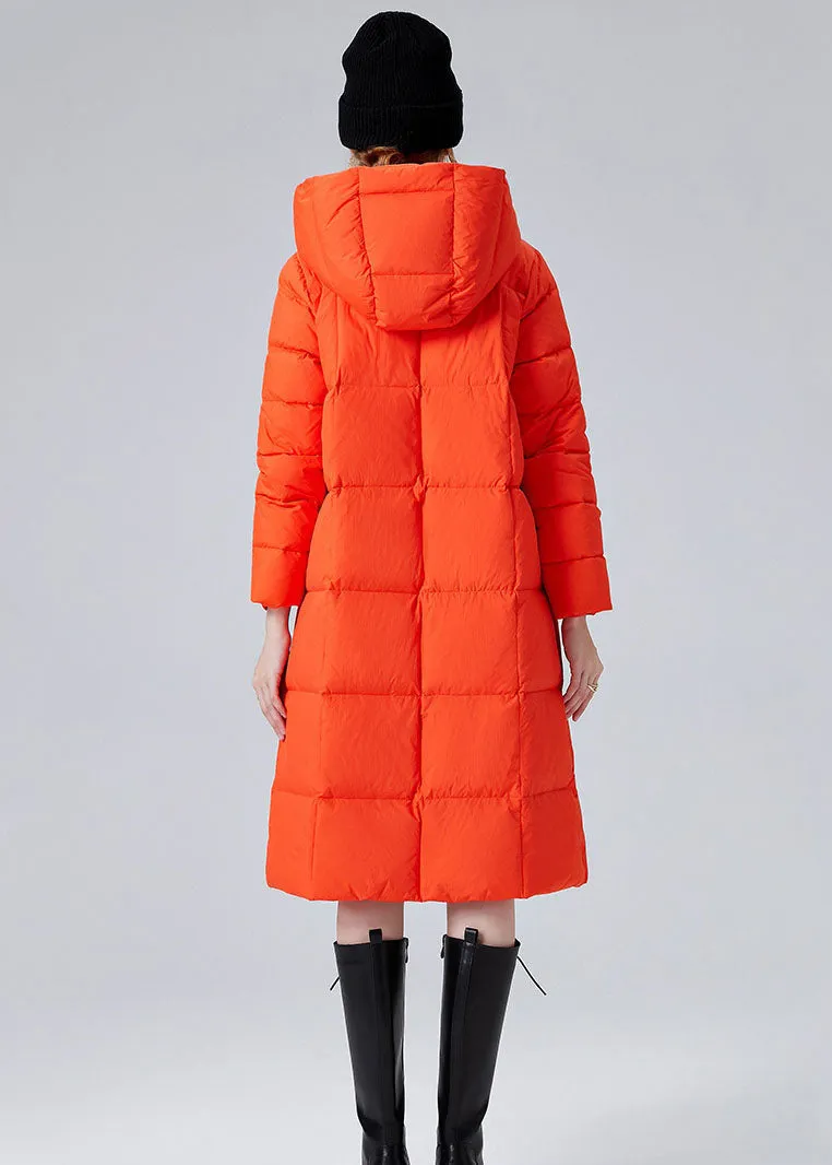 Bohemian Orange Hooded Pockets Duck Down Winter Coats Winter