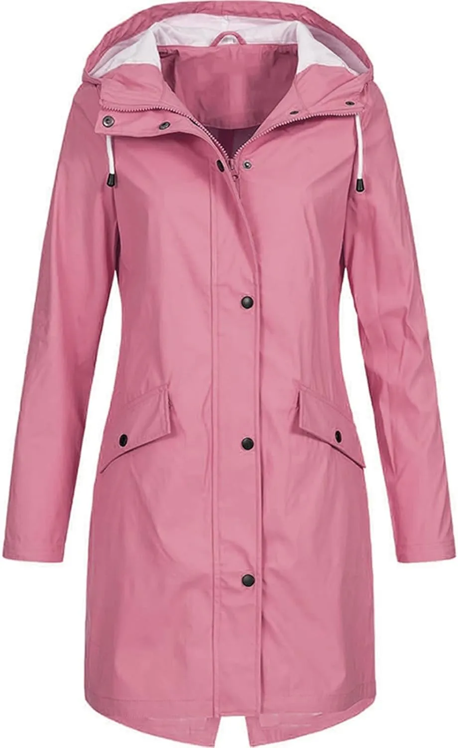 BOXIACEY Women Packable Rain Jacket Waterproof Lightweight Raincoat Hooded Lightweight Windbreaker Long Trench Raincoat