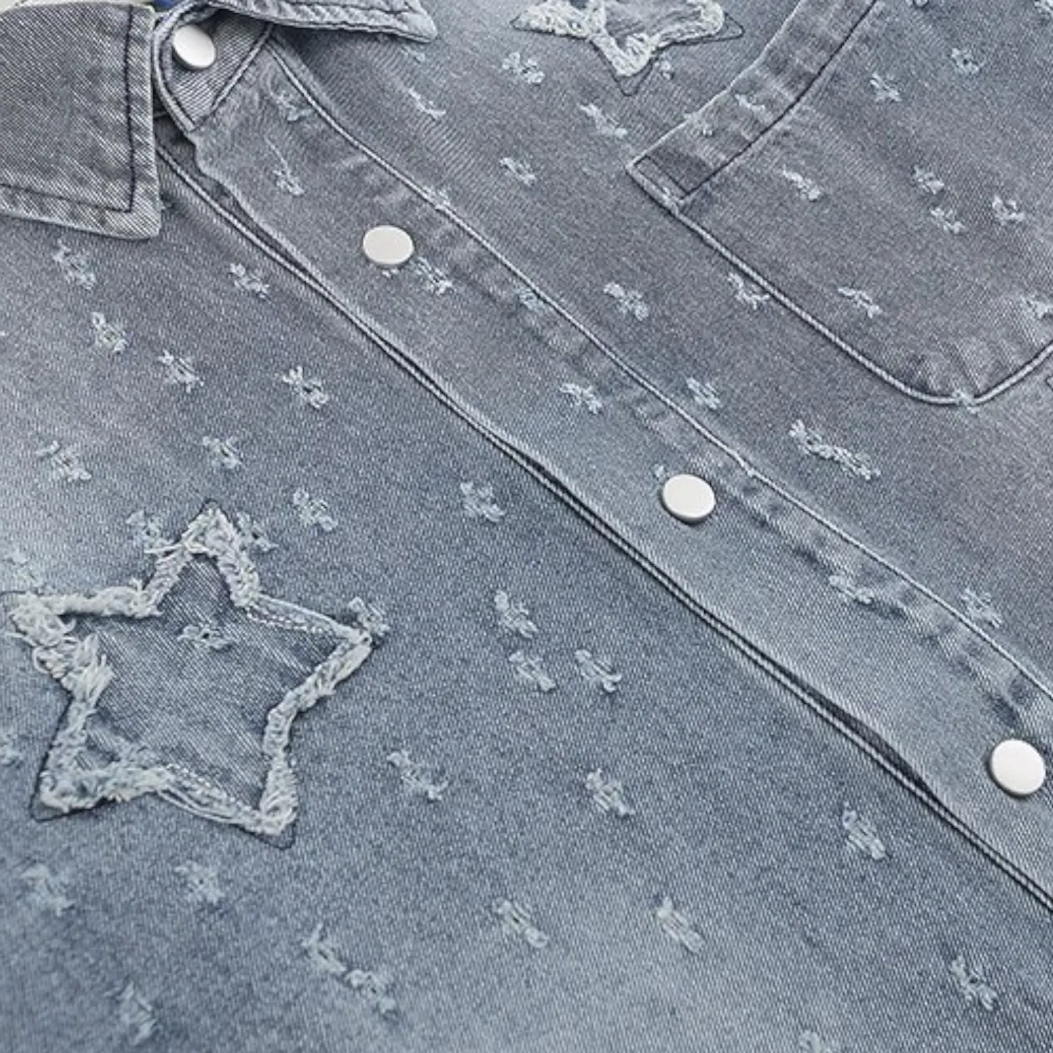 Boxy fit heavy denim shirt with stars