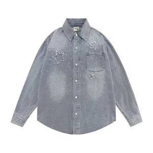 Boxy fit heavy denim shirt with stars