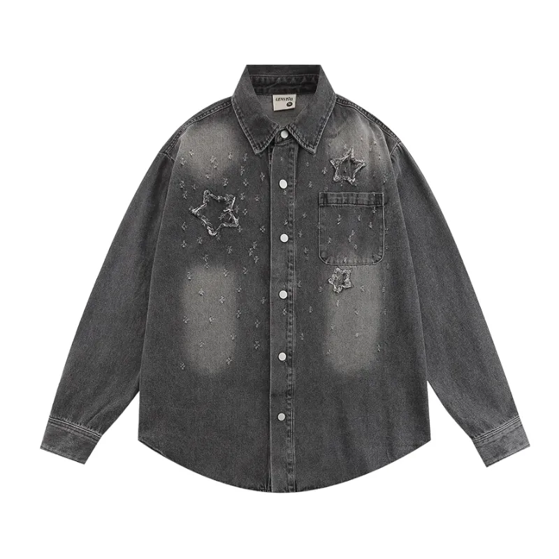 Boxy fit heavy denim shirt with stars