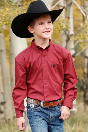 Boy's Cinch MTW7060324 Red Solid Long Sleeve Button Down Shirt *CLOSEOUT*
