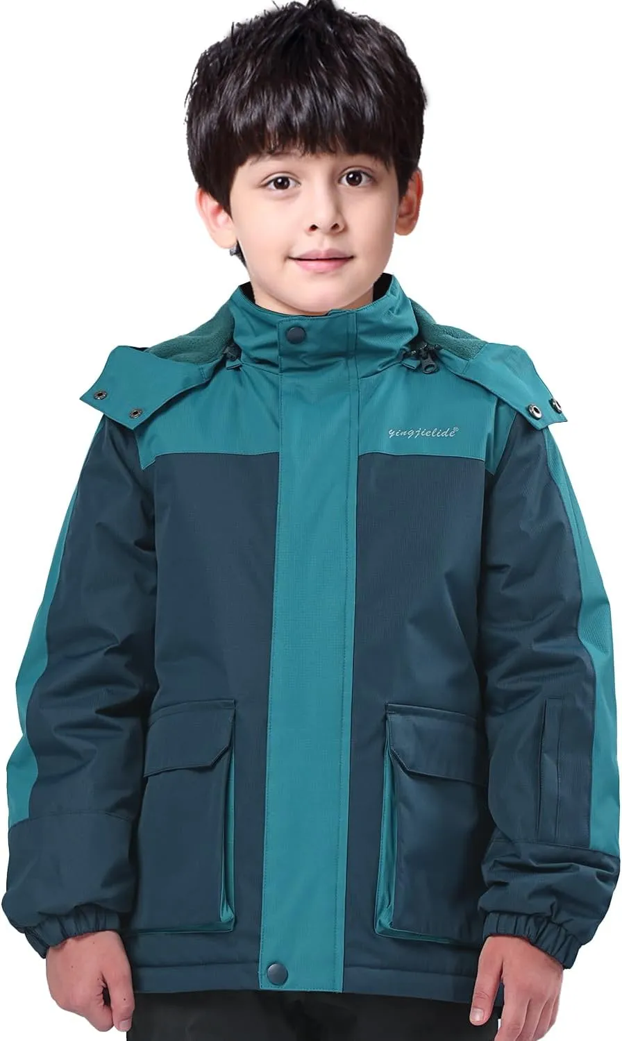 Boy's Waterproof Ski Jacket,Kids Warm Winter Snow Coat,Hooded Fleece Outwear,Windproof RainCoat