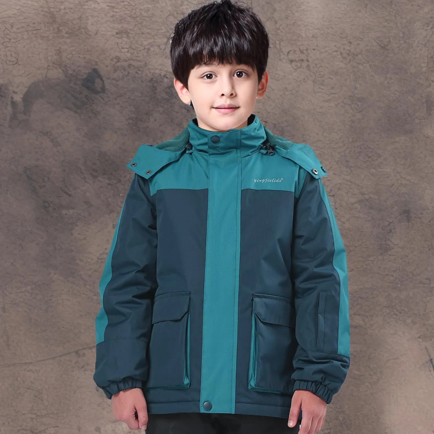 Boy's Waterproof Ski Jacket,Kids Warm Winter Snow Coat,Hooded Fleece Outwear,Windproof RainCoat