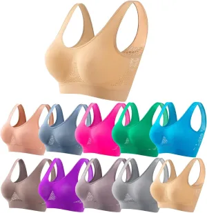 Breathable Cool Liftup Air Bra,2024 New Women's Underwear Hollow Breathable Mesh Hole Large Size Sports Bra No Steel Ring