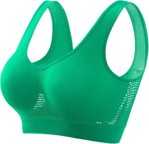 Breathable Cool Liftup Air Bra,2024 New Women's Underwear Hollow Breathable Mesh Hole Large Size Sports Bra No Steel Ring