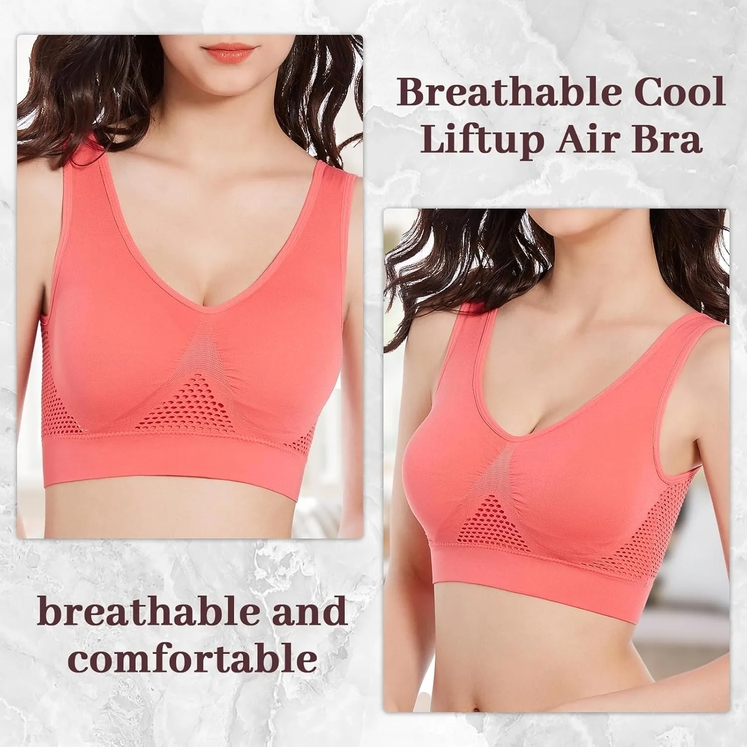 Breathable Cool Liftup Air Bra,Padded Sports Bra for Women,Womens Underwear Breathable Large Size Snug Bras No Steel Ring