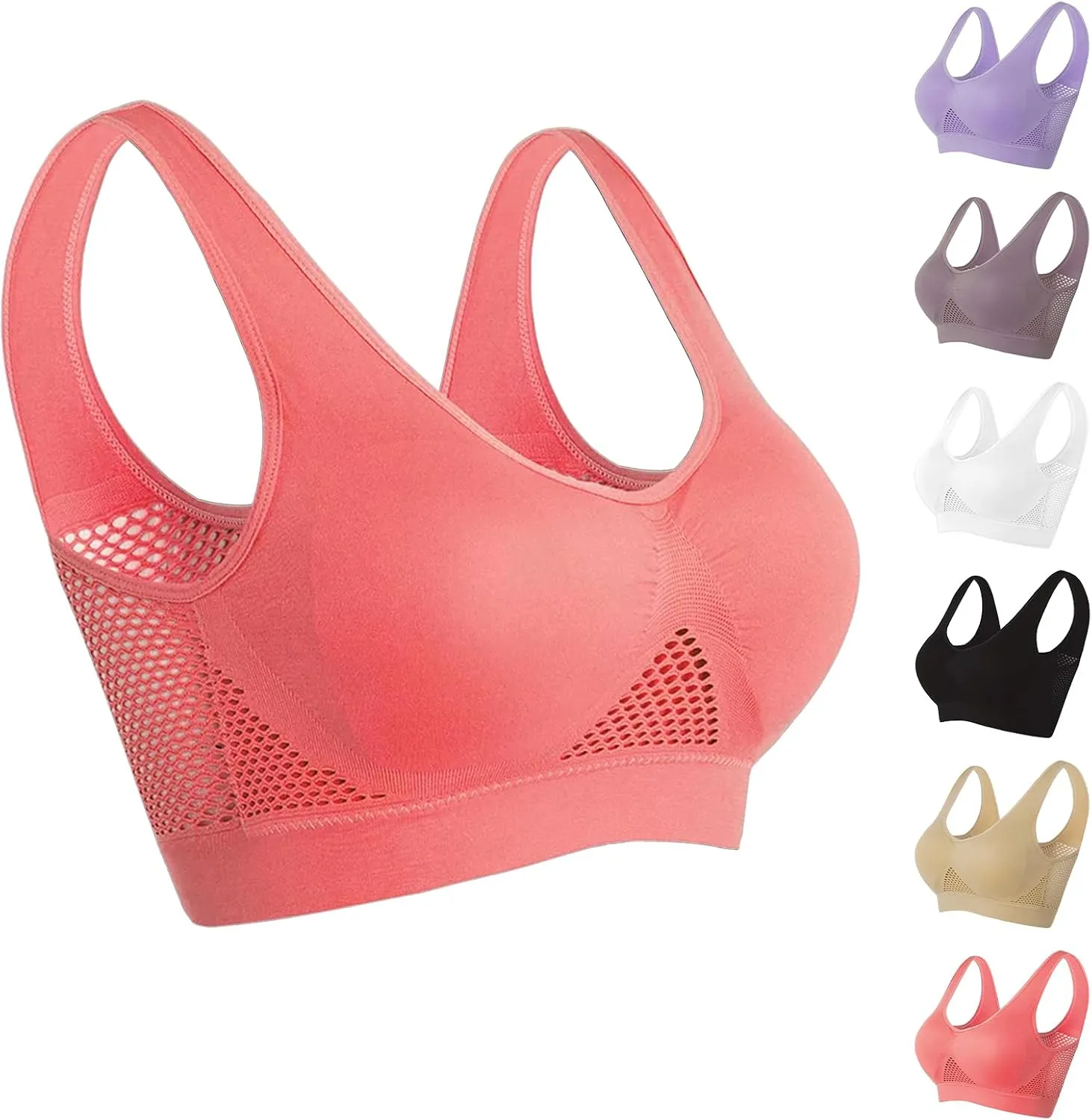 Breathable Cool Liftup Air Bra,Padded Sports Bra for Women,Womens Underwear Breathable Large Size Snug Bras No Steel Ring