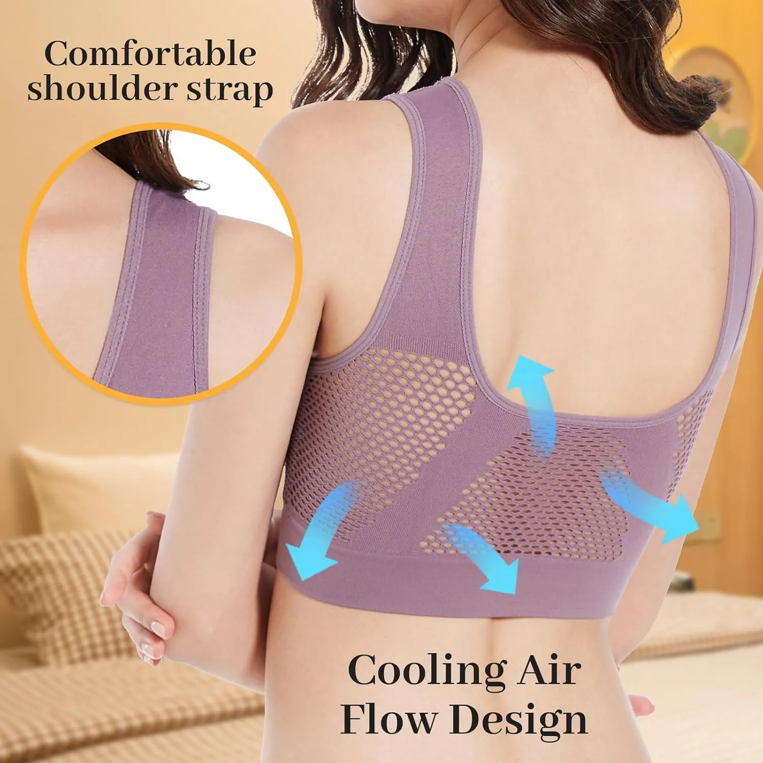 Breathable Cool Liftup Air Bra,Padded Sports Bra for Women,Womens Underwear Breathable Large Size Snug Bras No Steel Ring
