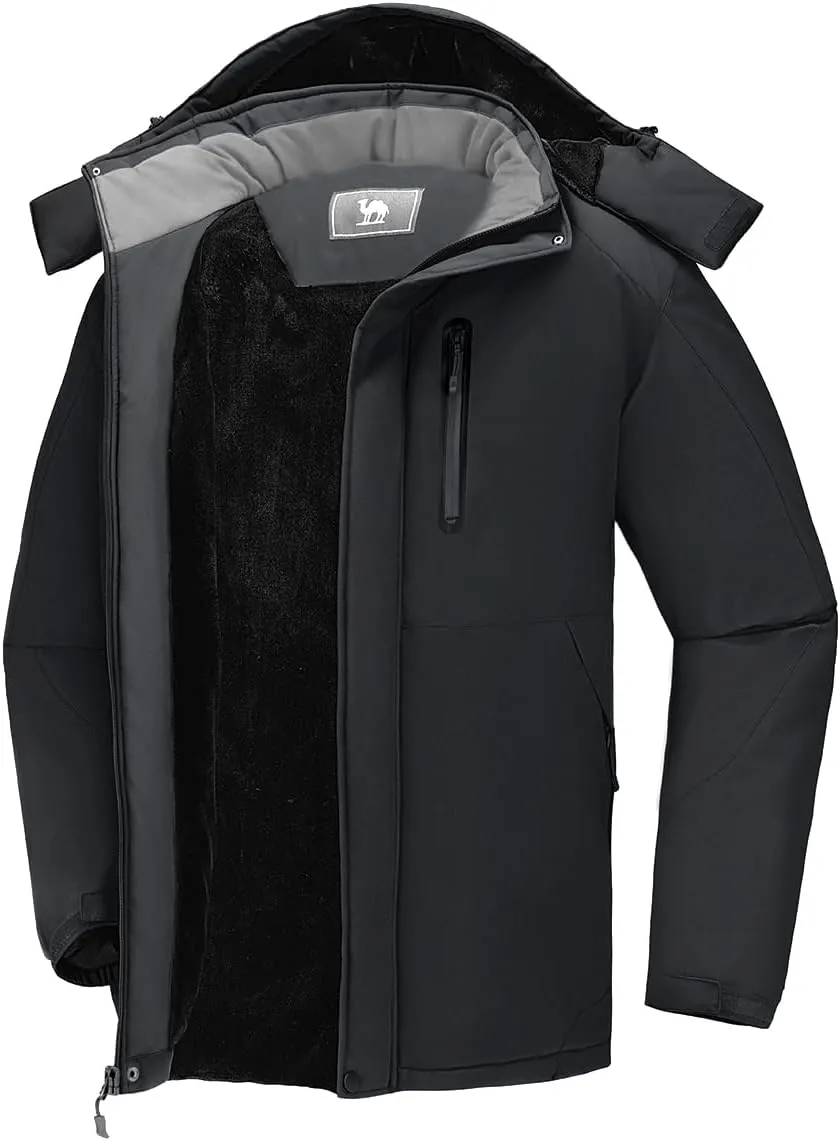 CAMEL CROWN Men's Winter Coats Waterproof Ski Jacket Snowboard Fleece Lining with Hood Parka Rain Jacket