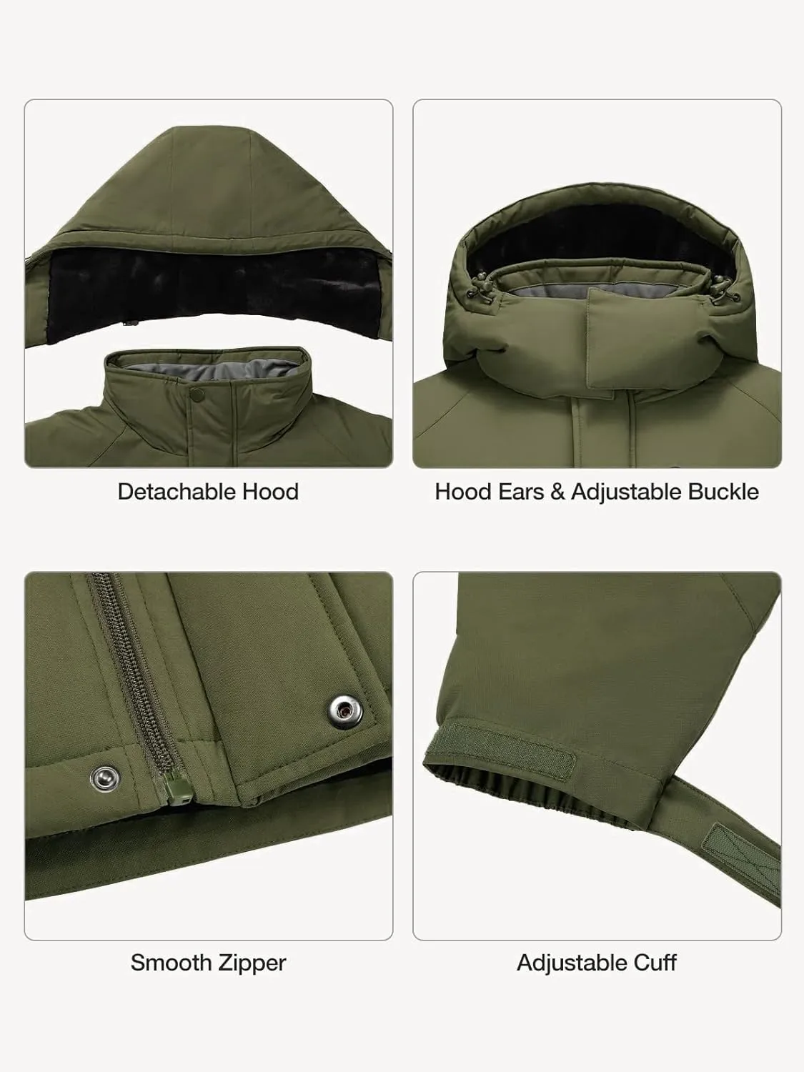 CAMEL CROWN Men's Winter Coats Waterproof Ski Jacket Snowboard Fleece Lining with Hood Parka Rain Jacket
