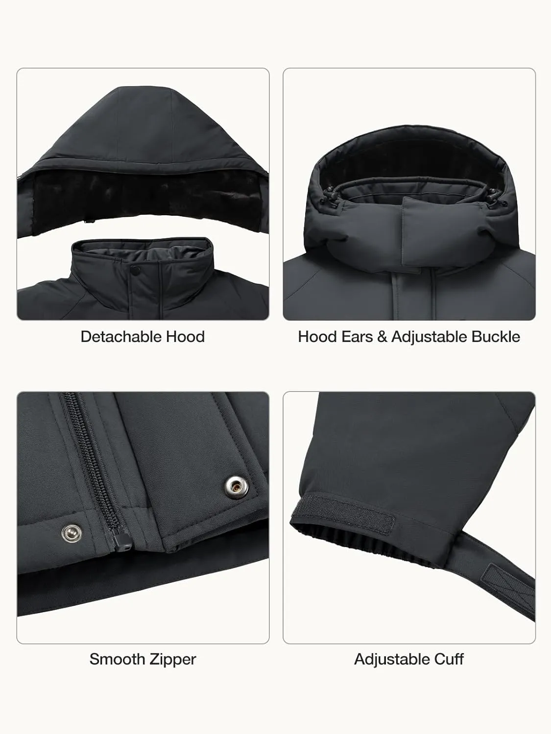 CAMEL CROWN Men's Winter Coats Waterproof Ski Jacket Snowboard Fleece Lining with Hood Parka Rain Jacket