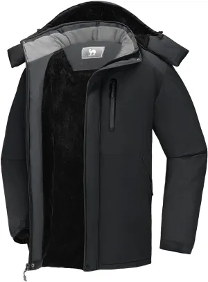 CAMEL CROWN Men's Winter Coats Waterproof Ski Jacket Snowboard Fleece Lining with Hood Parka Rain Jacket