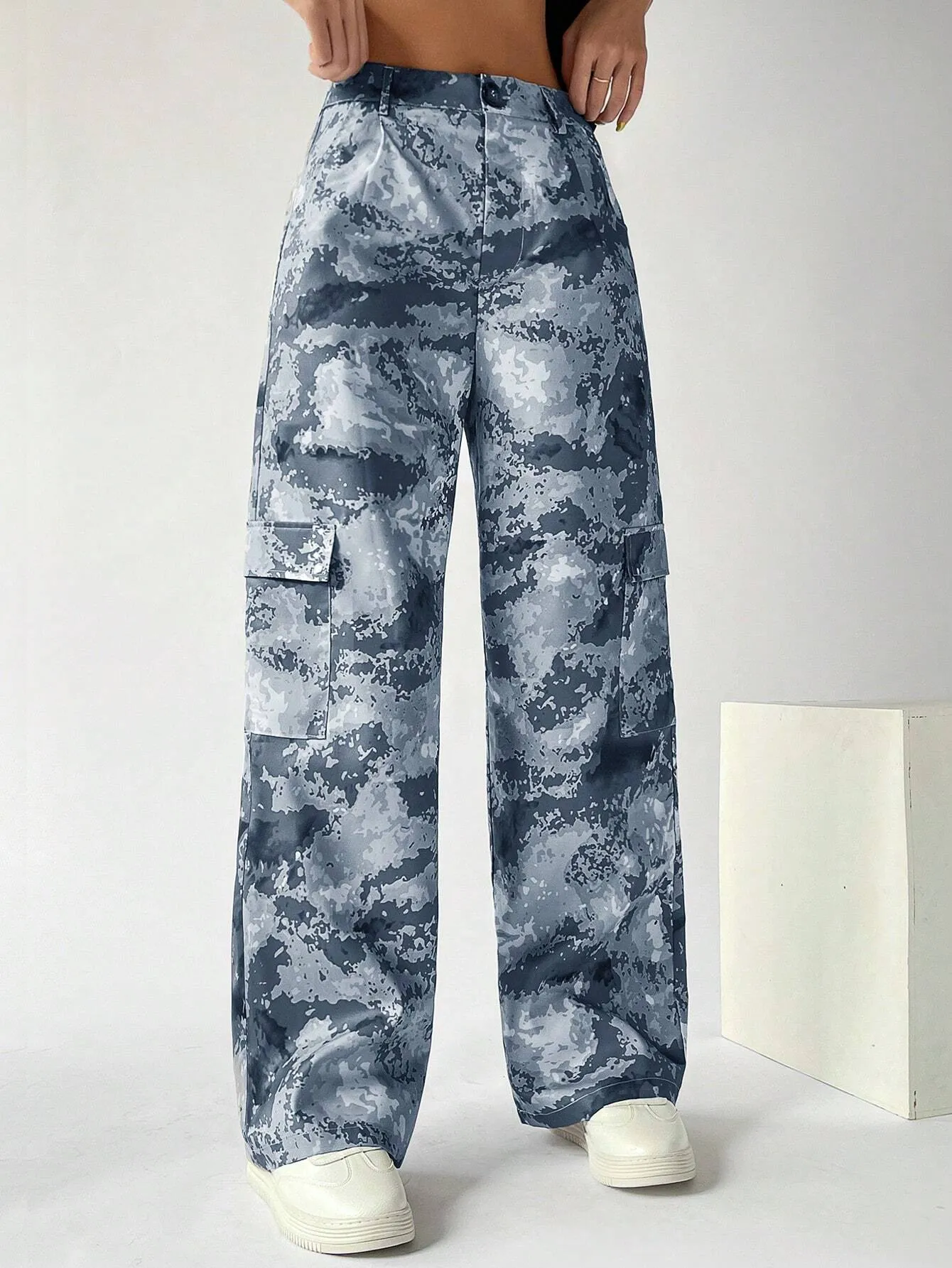 Camo Button Flap Pocket Cargo Pants