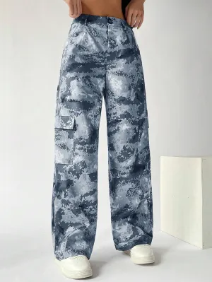 Camo Button Flap Pocket Cargo Pants
