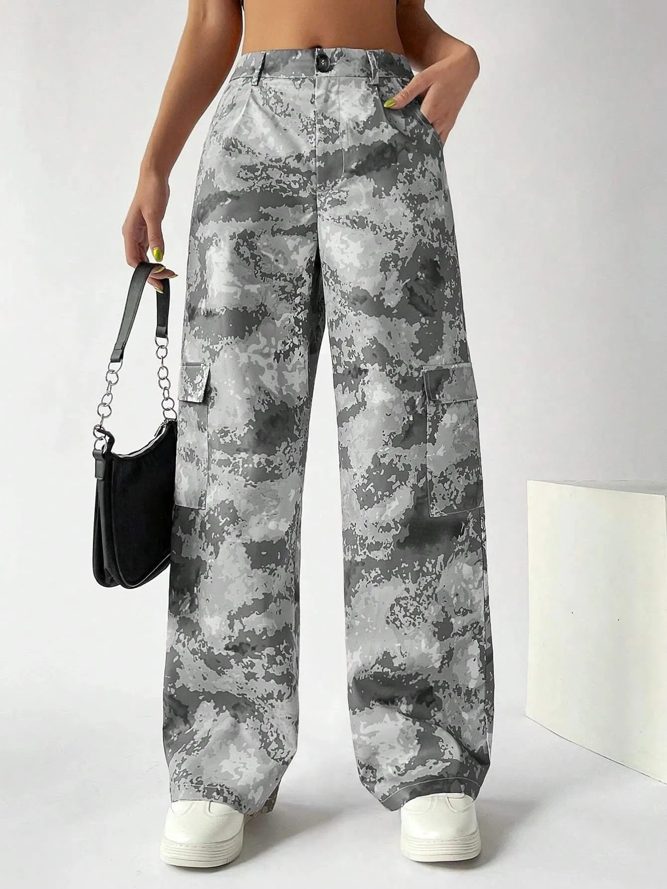 Camo Button Flap Pocket Cargo Pants