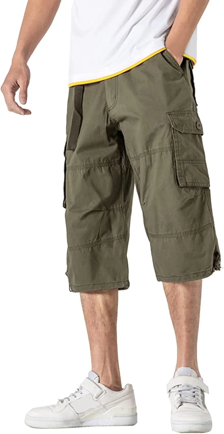 Capri Cargo Pants for Men Fashion Work Hiking Joggers Stretch Ripstop Utility Outdoor Pants with Multiple Pockets