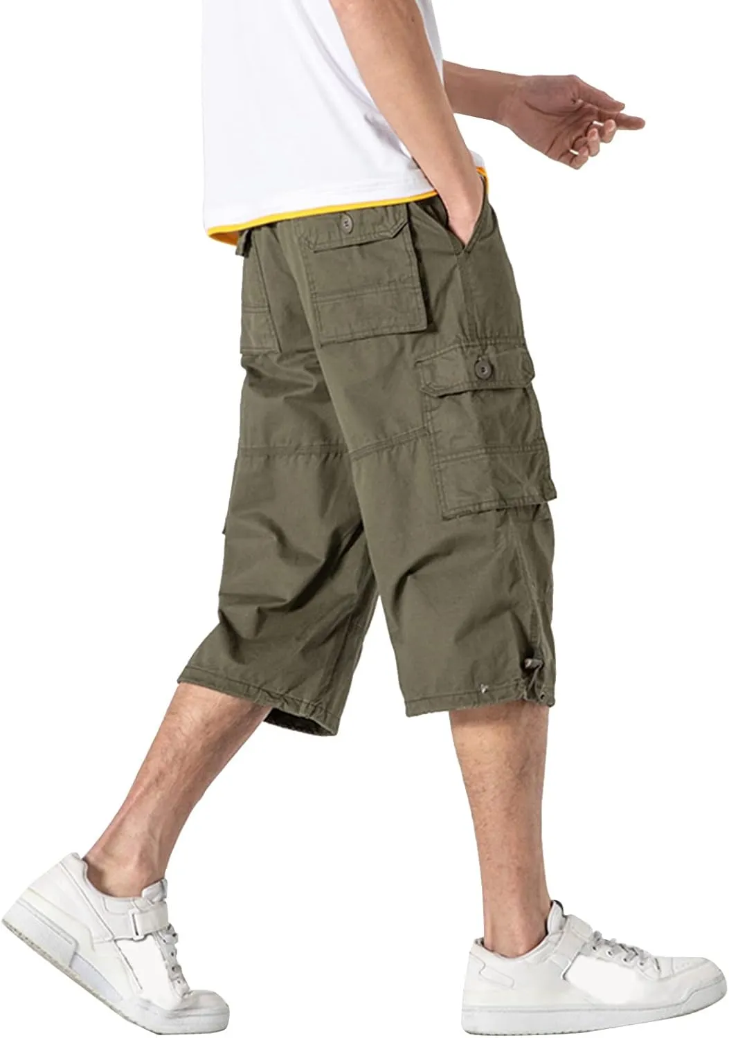 Capri Cargo Pants for Men Fashion Work Hiking Joggers Stretch Ripstop Utility Outdoor Pants with Multiple Pockets