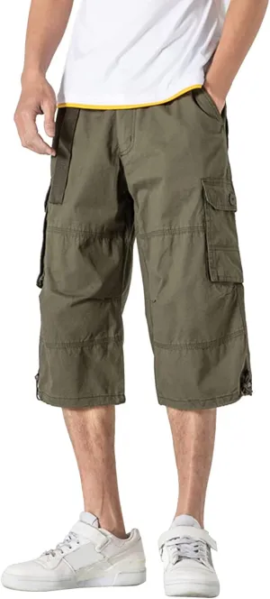 Capri Cargo Pants for Men Fashion Work Hiking Joggers Stretch Ripstop Utility Outdoor Pants with Multiple Pockets