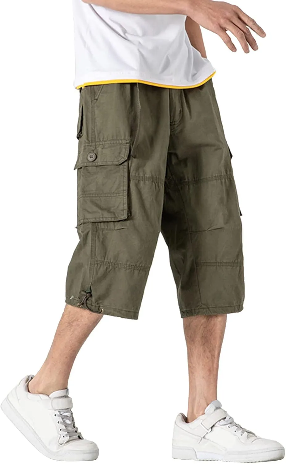 Capri Cargo Pants for Men Fashion Work Hiking Joggers Stretch Ripstop Utility Outdoor Pants with Multiple Pockets